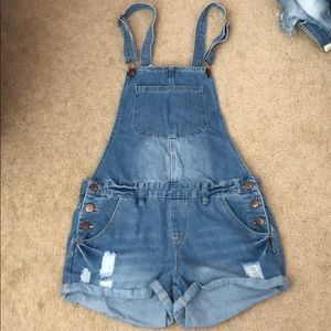 denim short overalls